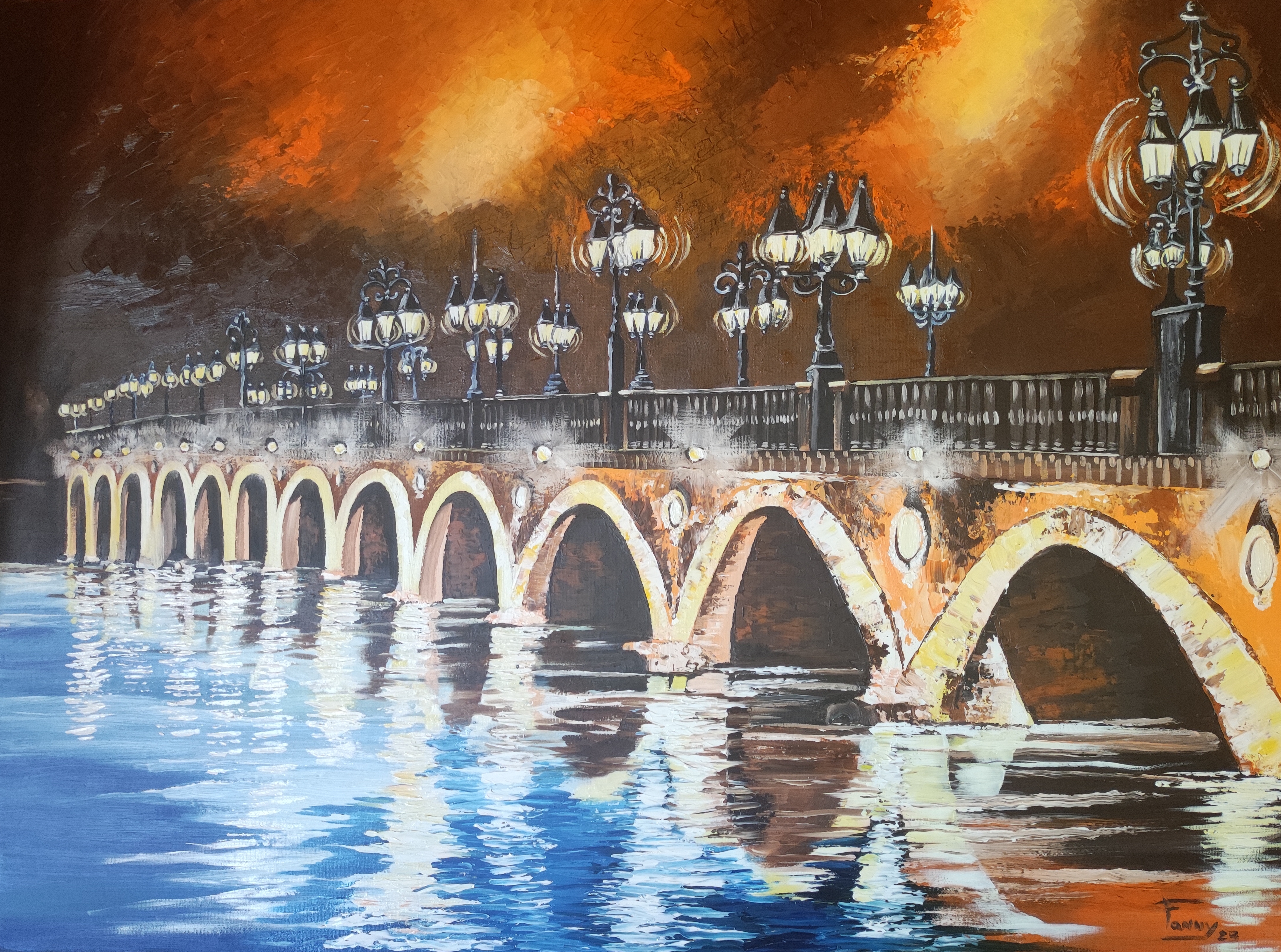 Oeuvre pont de pierre au couchant de fanny